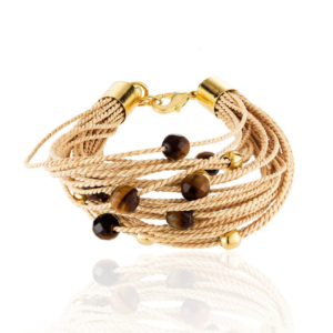 P213 - ROUND STONE BRACELET BURITI ORGANIC STRAW AND GOLD PLATING (T)