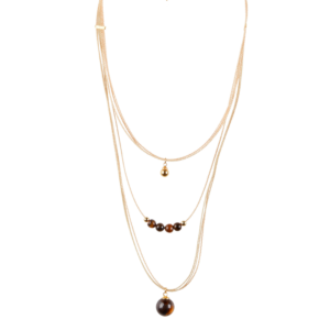 CF163 - ROUND STONE NECKLACE BURITI ORGANIC STRAW AND GOLD PLATING (T)