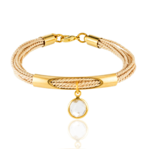 PF200-42 - FINE BURITI STRAW BRACELET CIRCLE PENDANT CRYSTAL RHINESTONE GOLD PLATING (T)