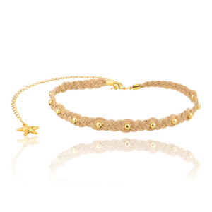 CF104 - CHOKER SAND BRAID BURITI ORGANIC STRAW AND GOLD PLATING (T)