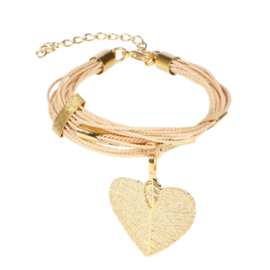 P356 - SKELETONIZED HEART LEAF BRACELET BURITI ORGANIC STRAW AND GOLD PLATING (T)