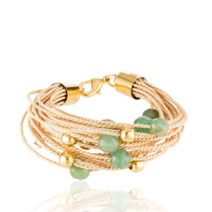P213 - BRACELET ROUND STONE BURITI ORGANIC STRAW AND GOLD PLATING (T)