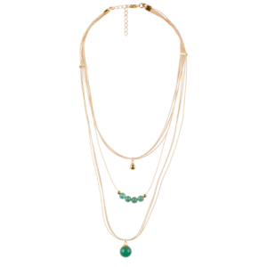CF163 - ROUND STONE NECKLACE BURITI ORGANIC STRAW AND GOLD PLATING (T)