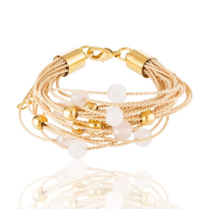 P213 - ROUND STONE BRACELET BURITI ORGANIC STRAW AND GOLD PLATING (T)