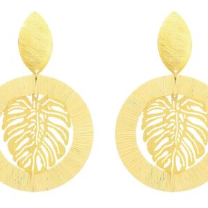 BM23 - BURITI STRAW LEAF EARRING AND GOLD PLATING (B)