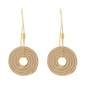 BQ18 - MANDALA PENDANT EARRING IN BURITI STRAW AND GOLD PLATING (B)