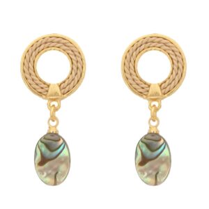 BQ258 - EARRING IN ABALONE STONE AND BURITI STRAW AND GOLD PLATING (B)
