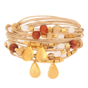 PV115 - TROPICAL LIGHT WOOD BRACELET IN BURITI STRAW AND GOLD PLATING (B)