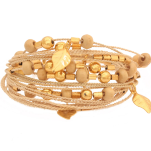 PV116 - TROPICAL LIGHT WOOD BRACELET IN BURITI STRAW AND GOLD PLATING (B)