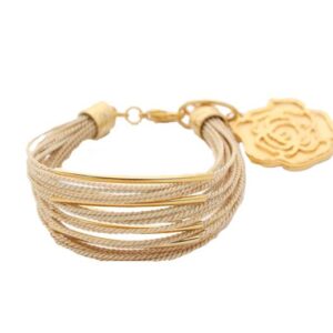 PE1002 - FLOWER BRACELET IN BURITI STRAW AND GOLD PLATING (B)