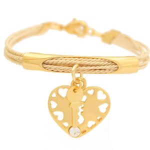 PF355 - BURITI STRAW LOVE HEART BRACELET AND GOLD PLATING (B)