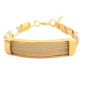 PV77 - CLASSIC BRACELET IN MACRAMÉ IN BURITI STRAW AND GOLD PLATING (B)