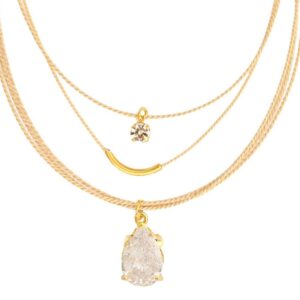 C219 - ZIRCONIA DROP NECKLACE IN BURITI ORGANIC STRAW AND GOLD PLATING (B)