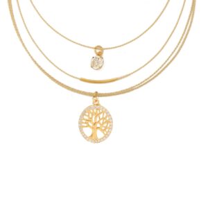 C219.107- COLLARING TREE OF LIFE ZIRCONIA LAYERS IN BURITI STRAW AND GOLD PLATING (B)