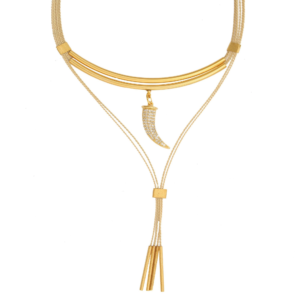 C298 - ZIRCONIC SABER TOOTH NECKLACE IN BURITI ORGANIC STRAW AND GOLD PLATING (B)