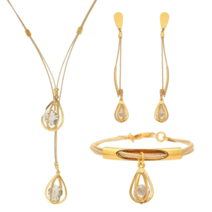 CJ0025 - GEOMETRIC SET BURITI ORGANIC STRAW AND GOLD PLATING (B)