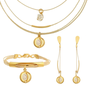 CJ0026 - GEOMETRIC SET BURITI ORGANIC STRAW AND GOLD PLATING (B)