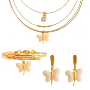 CJ0050 - BUTTERFLY SET IN BURITI ORGANIC STRAW AND GOLD PLATING (B)