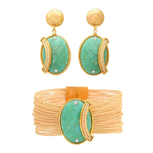 CJ0053 - TURQUOISE SET IN BURITI ORGANIC STRAW AND GOLD PLATING (B)