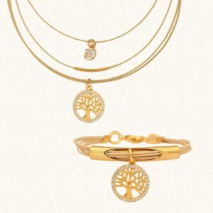 CJ0098 - TREE OF LIFE ZIRCONIA SET IN BURITI ORGANIC STRAW AND GOLD PLATING (B)