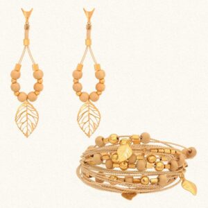 CJ0102 - TROPICAL LIGHT WOODEN SET IN BURITI ORGANIC STRAW AND GOLD PLATING  (B)