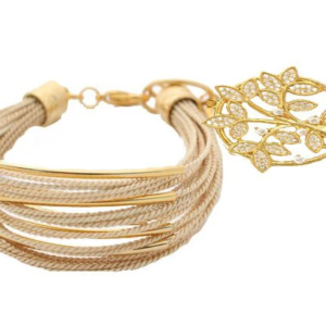 PE1069 - TREE OF LIFE ZIRCONIA BRACELET IN BURITI ORGANIC STRAW AND GOLD PLATING (B)
