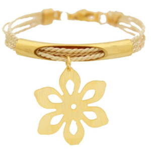 PF279 - FLOWER BRACELET IN BURITI ORGANIC STRAW AND GOLD PLATING (B)