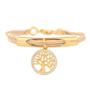 PF571- FINE BRACELET TREE OF LIFE ZIRCONIA IN BURITI STRAW AND GOLD PLATING  (B)